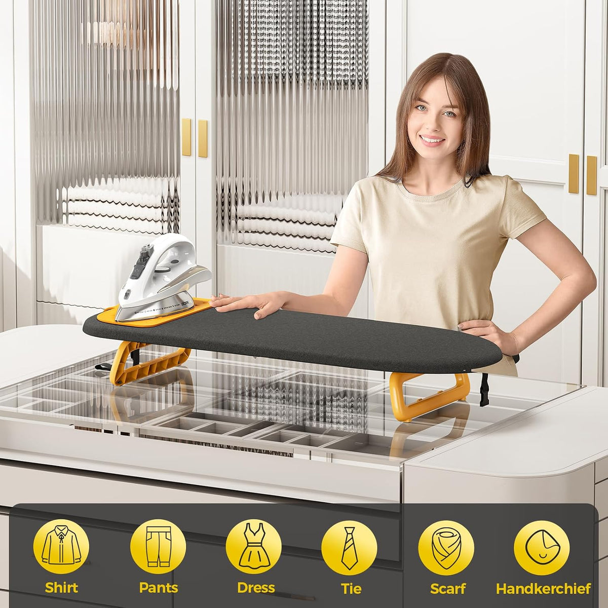KINGBOARD Small Ironing Board with Iron Mat, Tabletop Iron Board, Black
