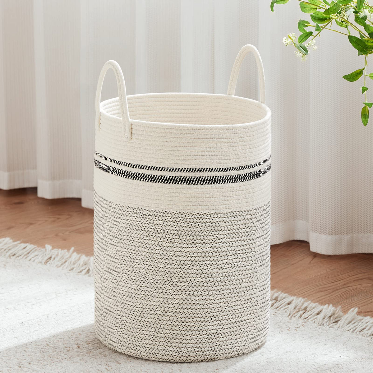 VIPOSCO 72L Tall Woven Laundry Basket Hamper, White