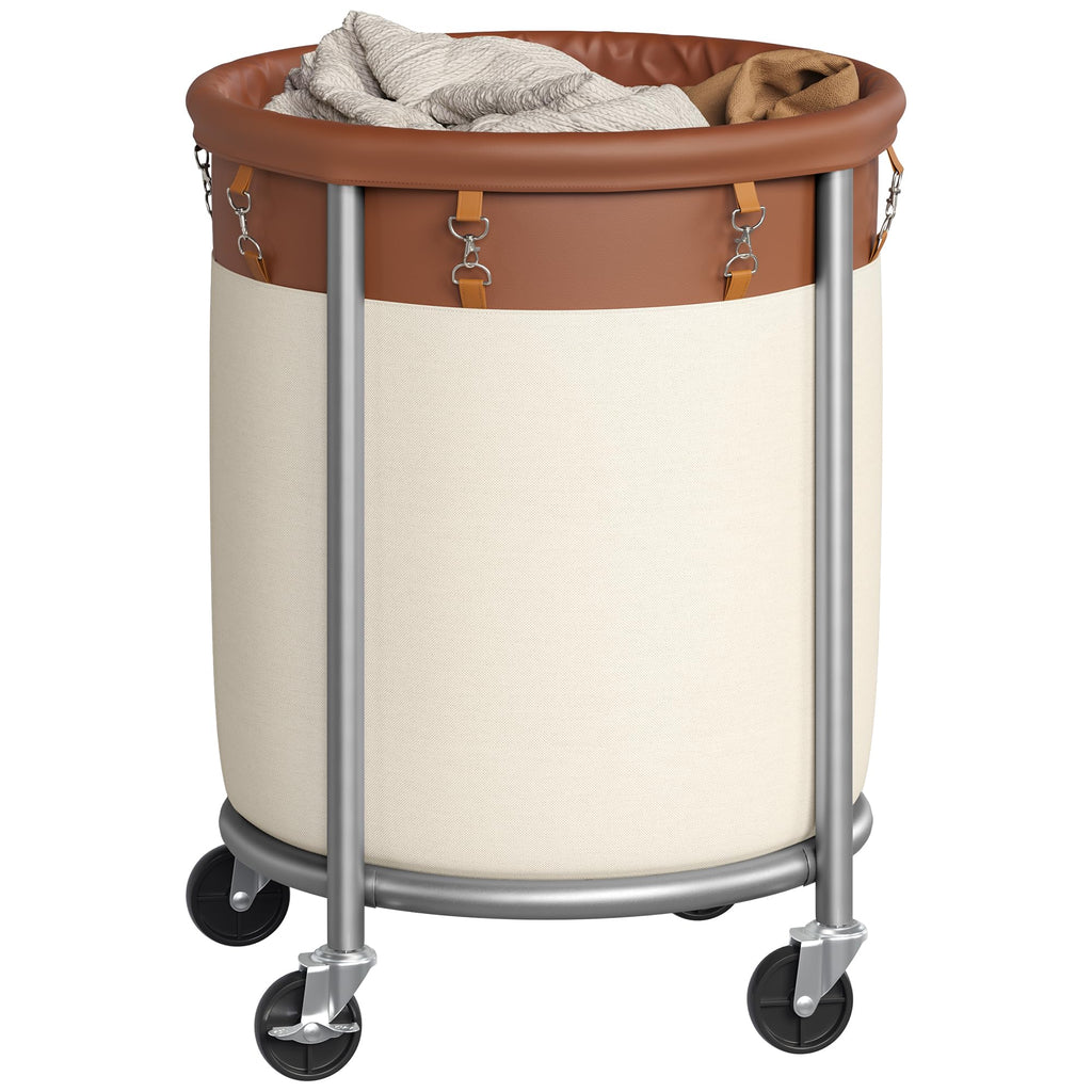 SONGMICS Laundry Basket with Wheels, 110L, Steel Frame, Removable Bag
