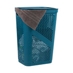 Mind Reader Slim Laundry Hamper with Lid, 60L Clothes Basket, Ventilated Plastic, Black