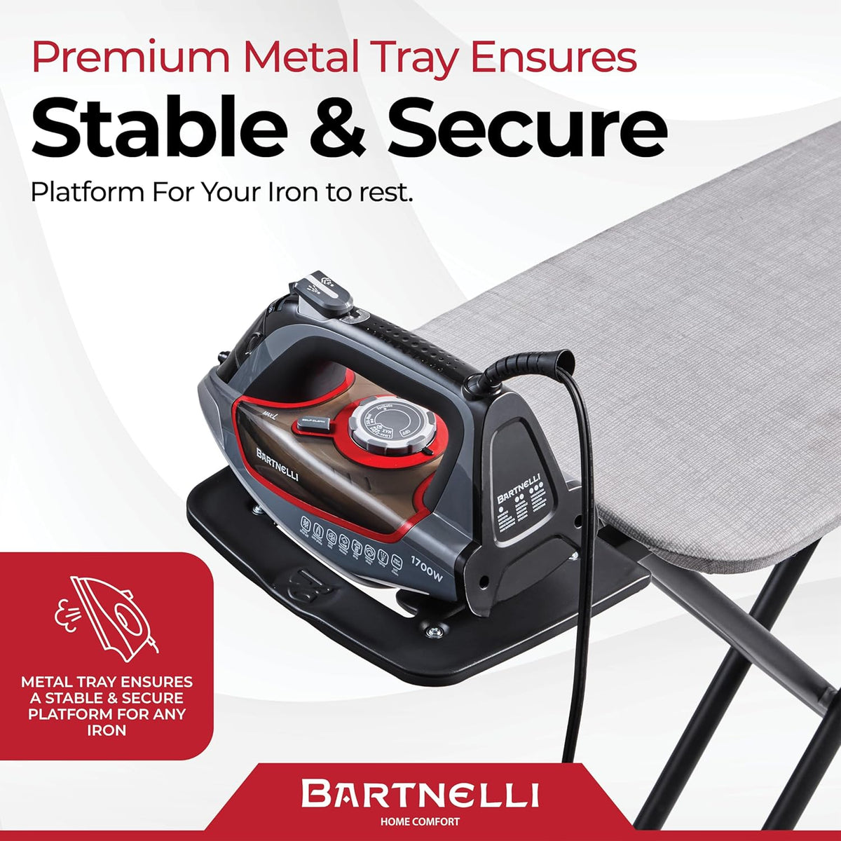 Bartnelli Extreme Stability Ironing Board & Iron Rest 43x13 Iron Surface