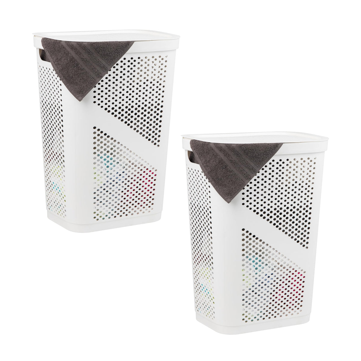 Mind Reader Slim Laundry Hamper with Lid, 60L Clothes Basket, Ventilated Plastic, Black