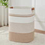 Large Laundry Hamper Basket, 85L Cotton Rope Woven Storage Bin for Blankets, Dirty Clothes Toys, Decorative Tall Basket with Leather Handles for Living Room, Bedroom, Bathroom, Nursery, Jute