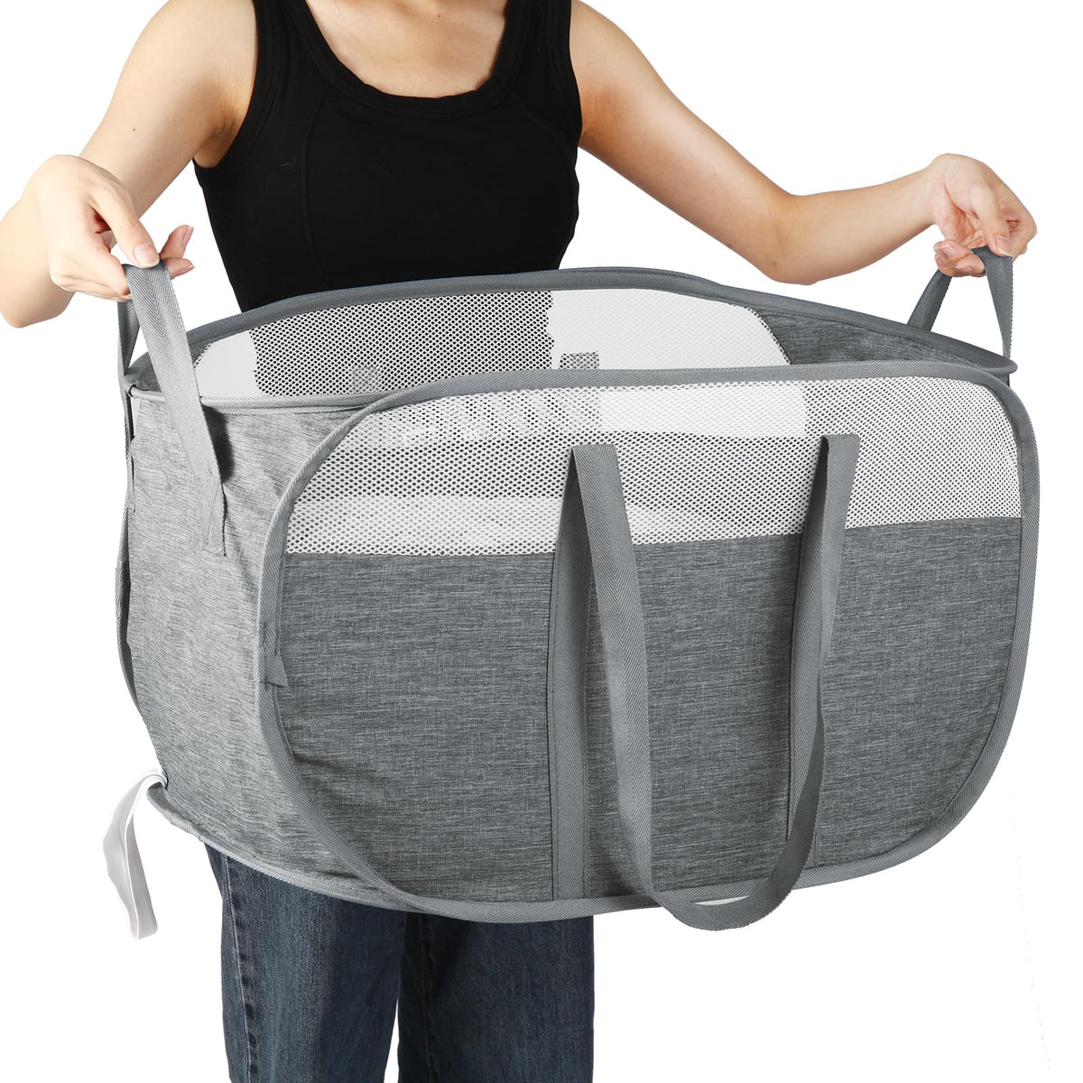 2 Pcs Collapsible Laundry Baskets, Tear Proof Pop Up Laundry Hamper with Dual Handles, Durable Foldable Laundry Basket, Easy to Carry Laundry Hamper for Home, Laundry Room, Bedroom, Dorm, Travel Blue