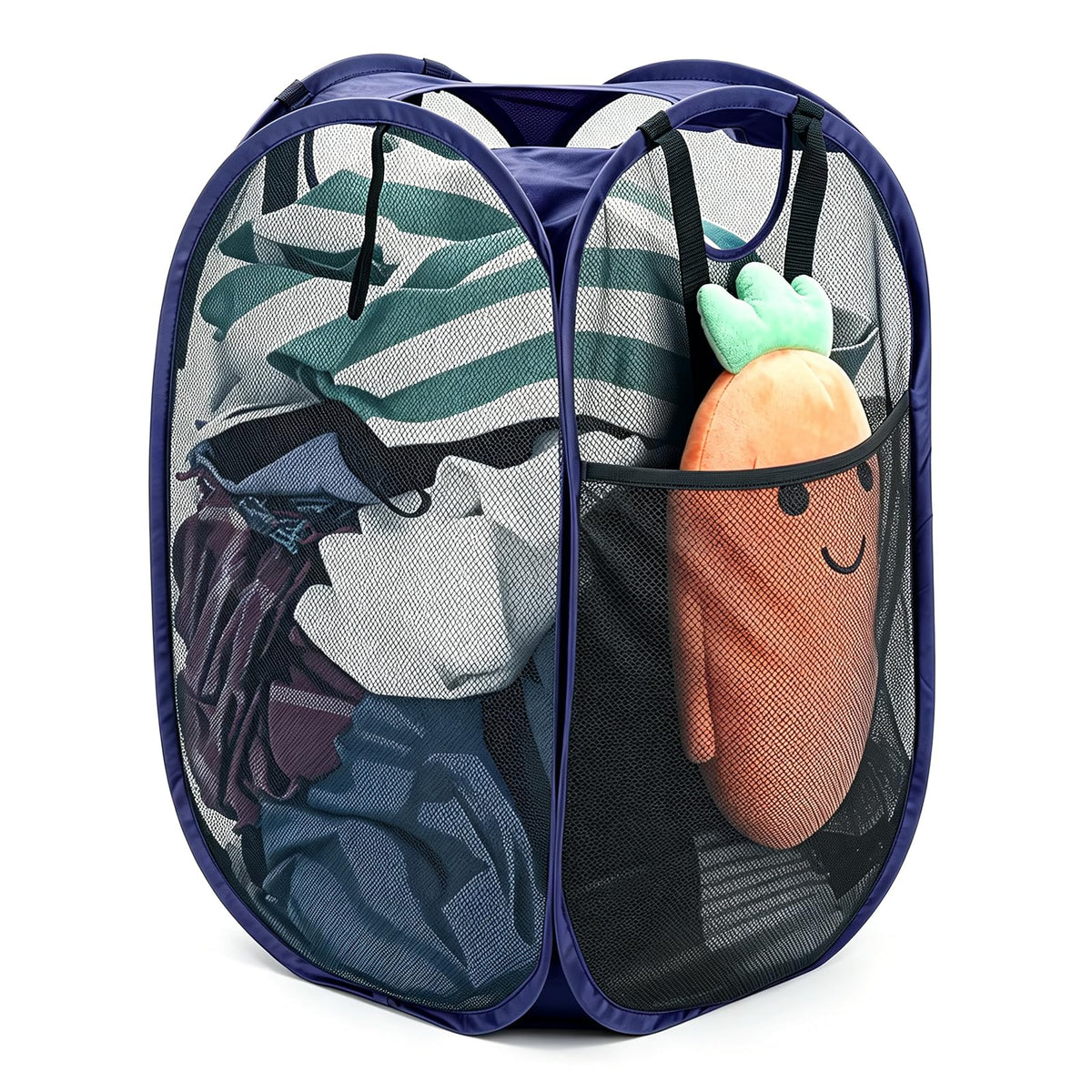 Upgraded Polyester Pop-up Laundry Hamper 2 Pack, 70L(18.5 Gal) Laundry Basket with Durable Handles Solid Bottom High Carbon Steel Frame and Side Pocket, Easy to Open Fold Flat for Storage