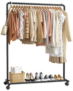 Sakugi Clothes Rack - Clothing Rack with Storage Mesh Shelf & Casters, Heavy-Duty Metal Clothing Rack for Hanging Clothes, Dresses, Coats, Large Load Capacity, Easy Assembly, Black, 28.0"x16.9"x59.0"