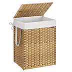 SONGMICS Laundry Hamper with Lid, 17.2 Gallon (65 L) Synthetic Rattan Clothes Laundry Basket with Lid and Handles, Foldable, Removable Liner, Goose Yellow ULCB165N01