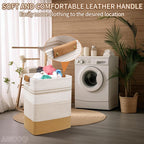Large Laundry Hamper Basket, 85L Cotton Rope Woven Storage Bin for Blankets, Dirty Clothes Toys, Decorative Tall Basket with Leather Handles for Living Room, Bedroom, Bathroom, Nursery, Jute