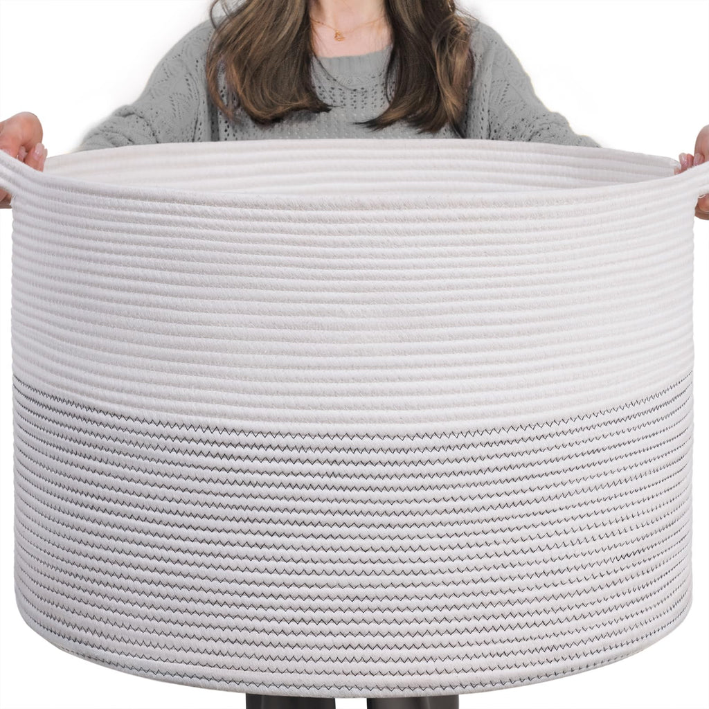 INDRESSME XXXLarge Woven Rope Blanket Basket Living Room Brown, 90L
