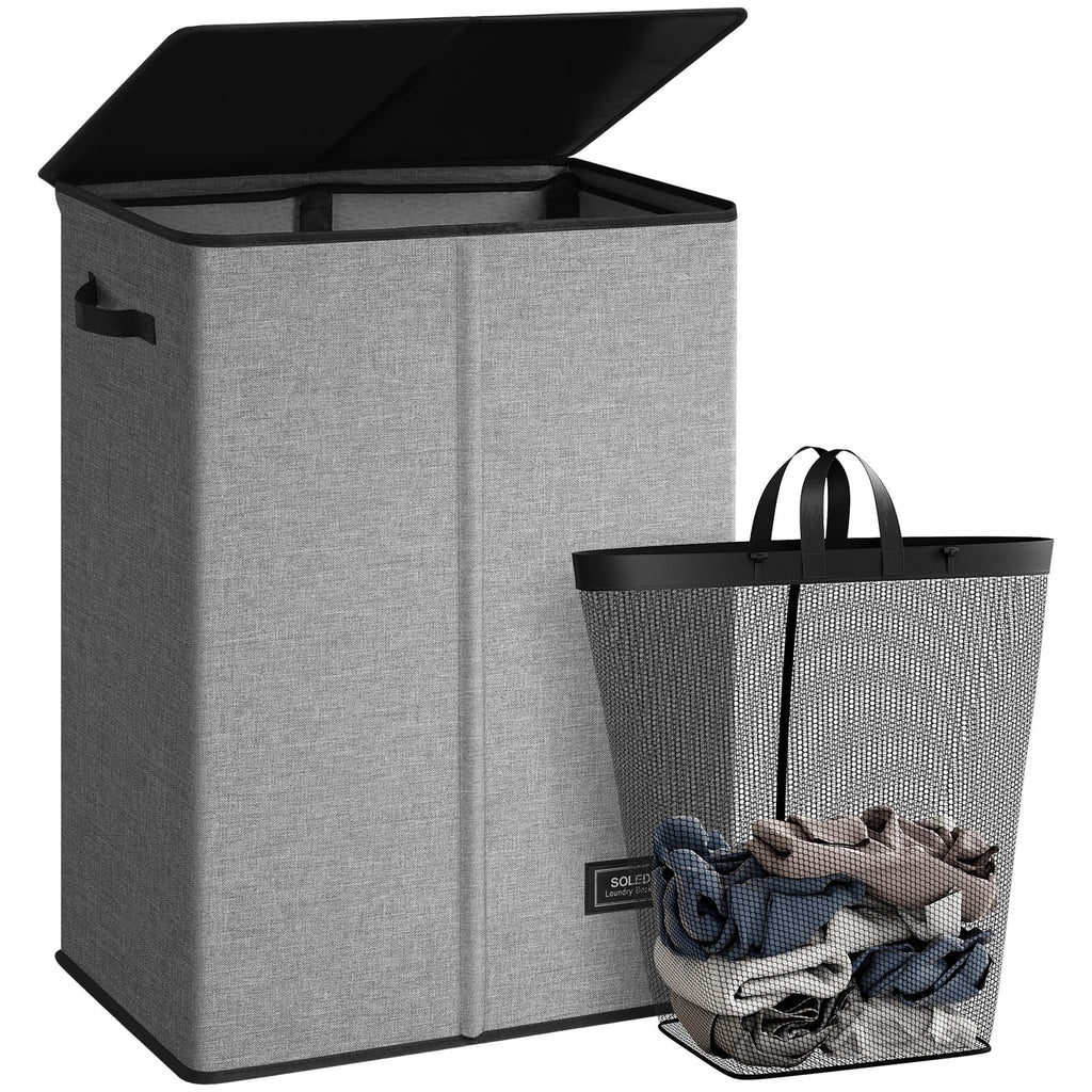 SOLEDI 100L Laundry Hamper with Lid, Large Collapsible Laundry Basket