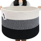 Large Woven Blanket Basket,65L Cotton Rope Laundry Basket