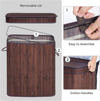 SONGMICS Bamboo Laundry Hamper with Lid, 100L, with Handles