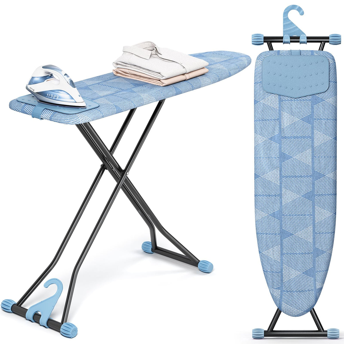 KINGBOARD Ironing Board with Silicon Iron Mat, Heavy Duty Leg 13x43 Blue