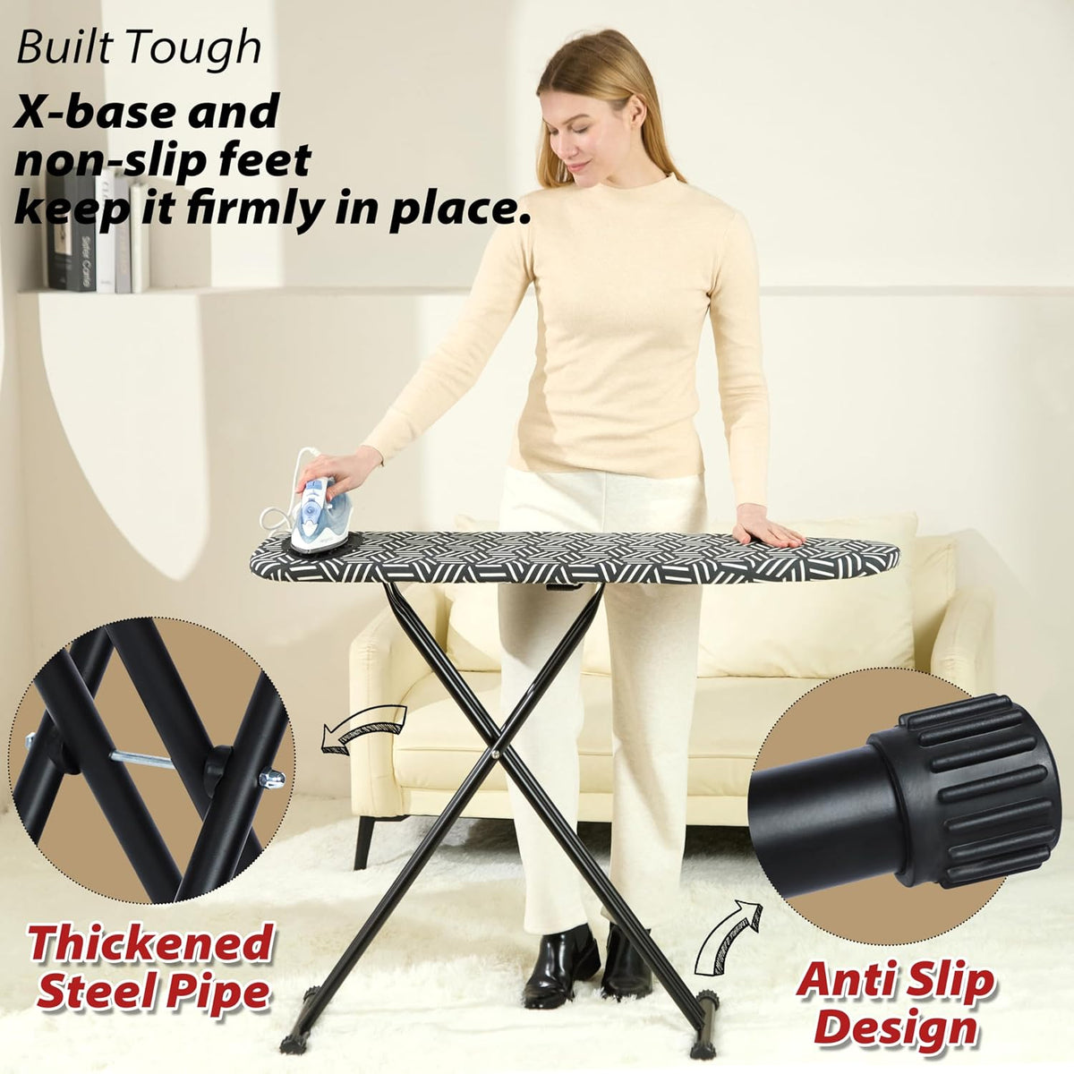 caius Ironing Board 43''x13'', 7 Adjustable Heights, Stable, Saves Space