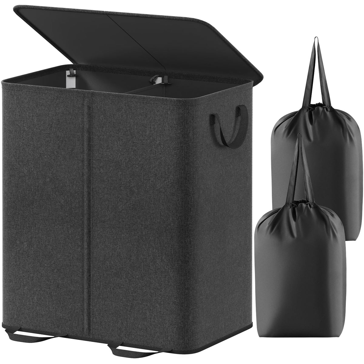 Lifewit Double Laundry Hamper with Lid, Removable Laundry Bags, Beige