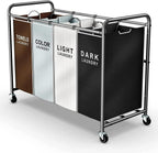 ROMOON Laundry Hamper Sorter Cart, 4-Section Organizer with Lockable Wheels