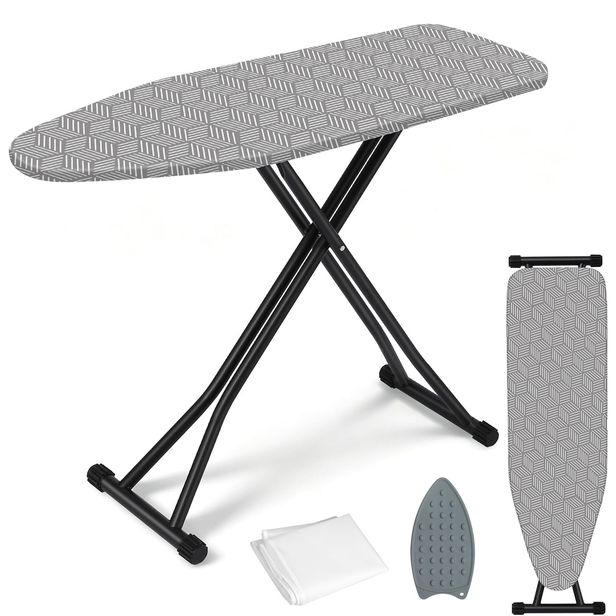 Ironing Board Adjustable Height Folding Ironing Board with Iron Pad, Heat-Resistant Cover, Thick Steel Tube Compact Iron Board (Grey)