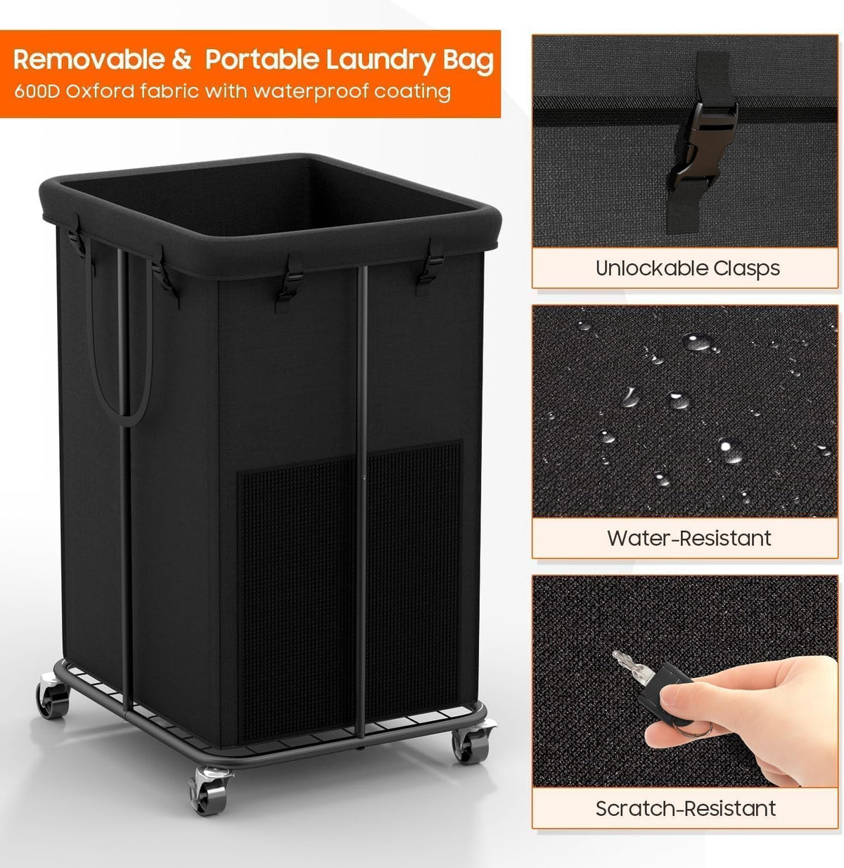 Laundry Hamper with Wheels, 150L Rolling Laundry Basket with Bag & Handles