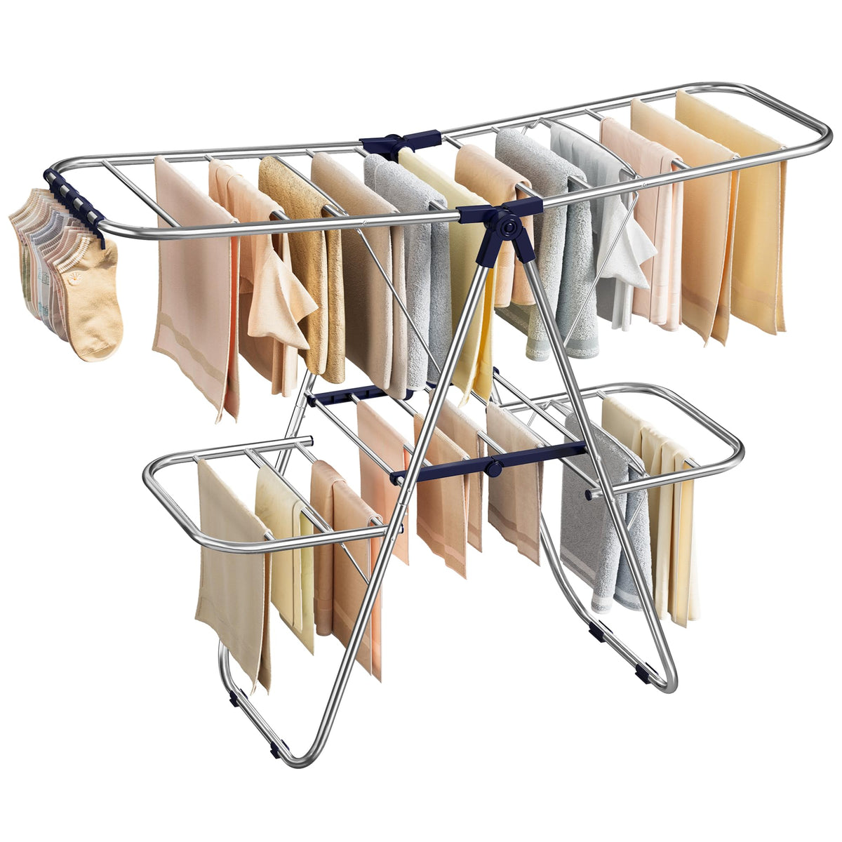 SONGMICS Clothes Drying Rack, Foldable Metal Airer, 17 x 51.2 x 39 Inches