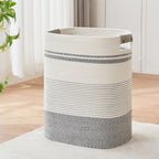 Large Laundry Hamper Basket, 85L Cotton Rope Woven Storage Bin for Blankets, Dirty Clothes Toys, Decorative Tall Basket with Leather Handles for Living Room, Bedroom, Bathroom, Nursery, Jute