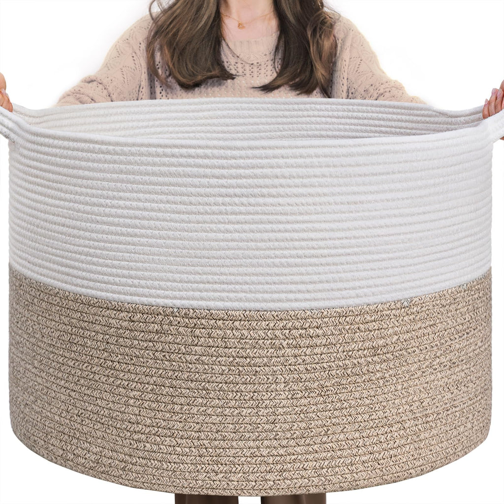 INDRESSME XXXLarge Woven Rope Blanket Basket Living Room Brown, 90L