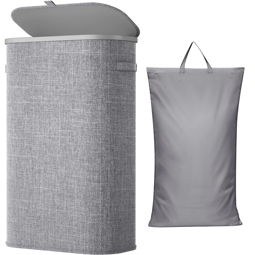 Lifewit Slim Laundry Basket with Lid and Removable Bag, 65L, Beige