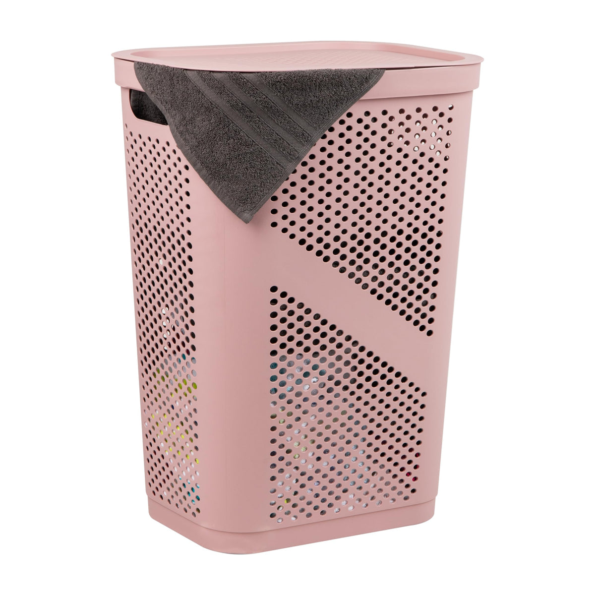 Mind Reader Slim Laundry Hamper with Lid, 60L Clothes Basket, Ventilated Plastic, Black