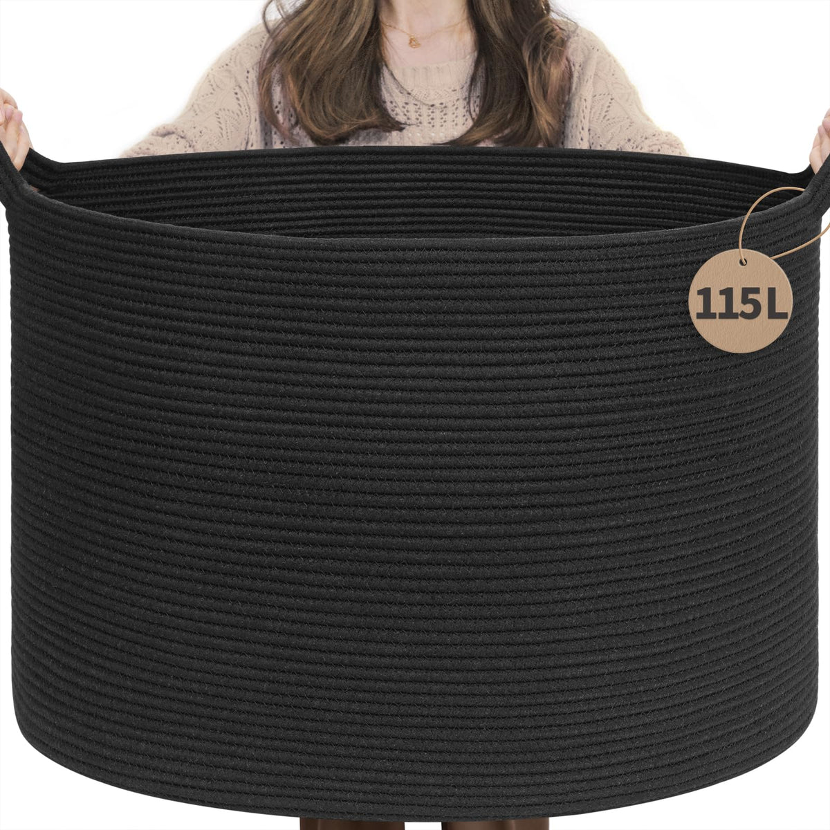 INDRESSME XXXLarge Woven Rope Blanket Basket Living Room Brown, 90L