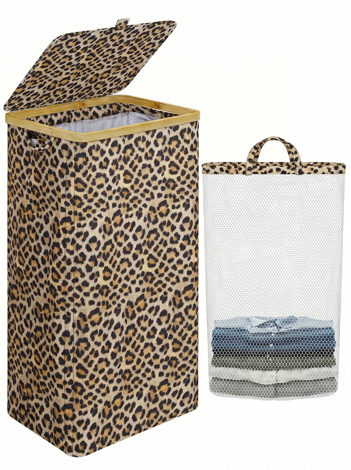 IEGrow Laundry Hamper with Lid,110L Laundry Basket with Mesh Bags,Black
