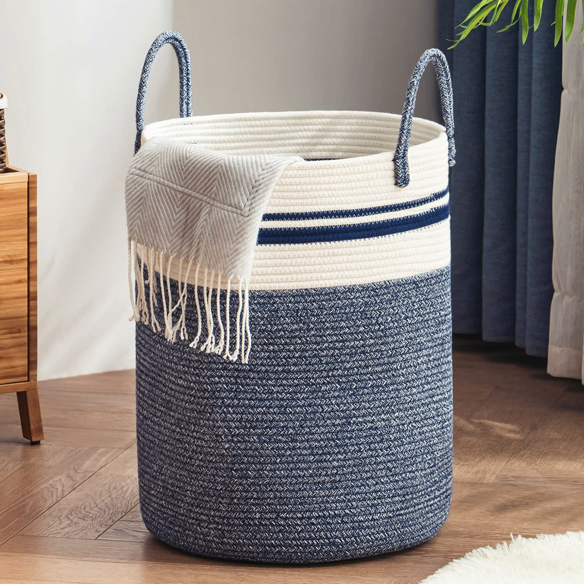 YOUDENOVA Jute Rope Laundry Hamper Basket, 58L Blanket Basket for Nursery