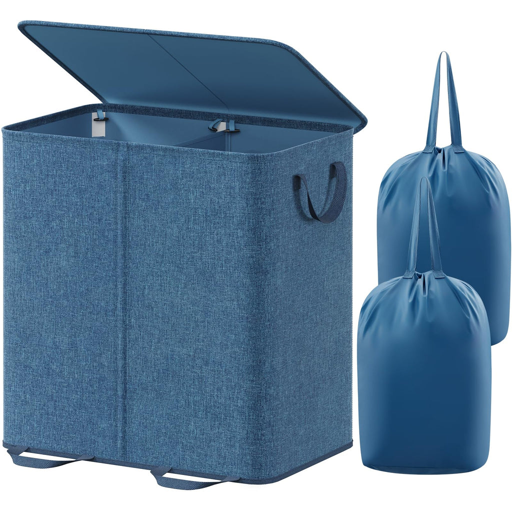 Lifewit Double Laundry Hamper with Lid, Removable Laundry Bags, Black