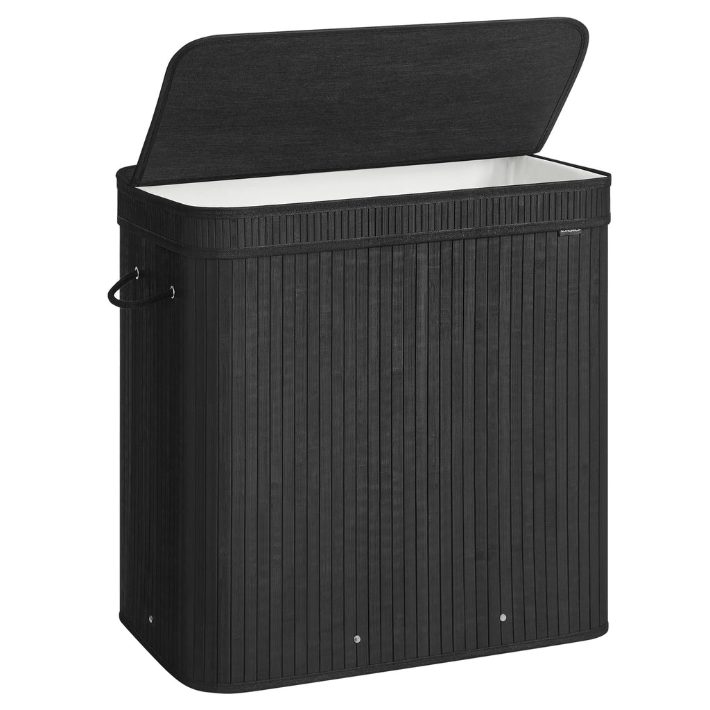 SONGMICS Bamboo Laundry Hamper with Lid, 100L, with Handles