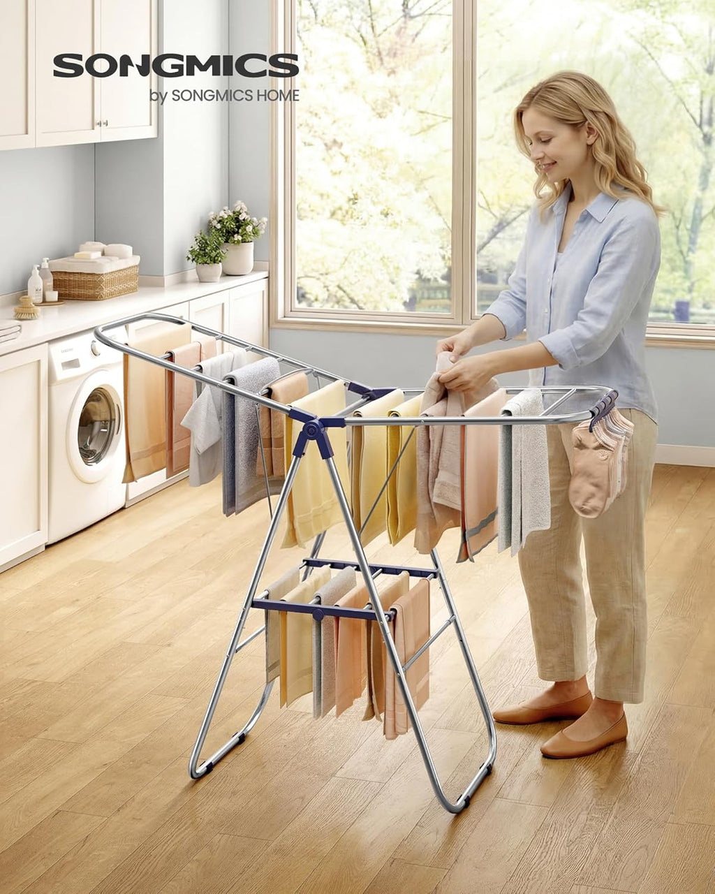 SONGMICS Clothes Drying Rack, Foldable Metal Airer, 17 x 51.2 x 39 Inches