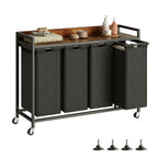 Herture Laundry Hamper with Shelf, Laundry Basket 4 Section, Laundry Sorter with Pull-Out Removable Large 4 Color Bags and Movable Wheels, Metal Frame, 4 x 15.87 Gallons (60L), Rustic Brown PF07XLN