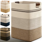 Laundry Hamper, 85L Tall Laundry Basket with Leather Handles, Rectangle Large Clothes Hamper for Organizing, Cotton Woven Laundry Baskets Storage Hampers for Bedroom, Nursery, Living Room