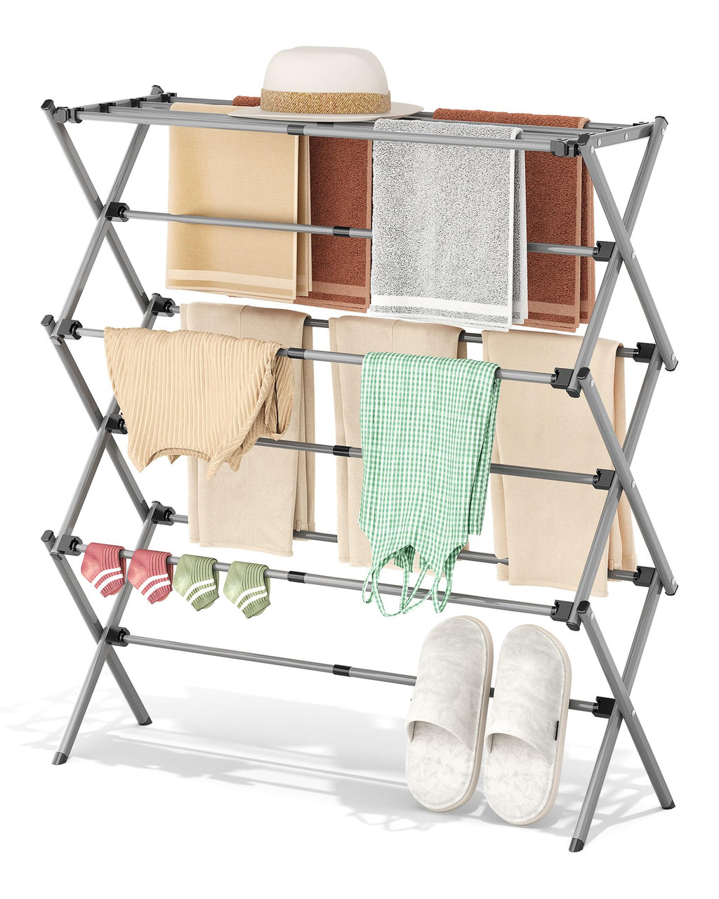 APEXCHASER 4-Tier Foldable Clothes Drying Rack, 48.8" H, White