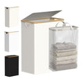 efluky Slim Laundry Basket with Lid, Narrow Laundry Hamper with Removable Bag, Skinny Dirty Clothes Basket with Bamboo Handles for Bathroom, Bedroom & Laundry Room, 75L Beige