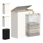 efluky Slim Laundry Basket with Lid, Narrow Laundry Hamper with Removable Bag, Skinny Dirty Clothes Basket with Bamboo Handles for Bathroom, Bedroom & Laundry Room, 75L Beige