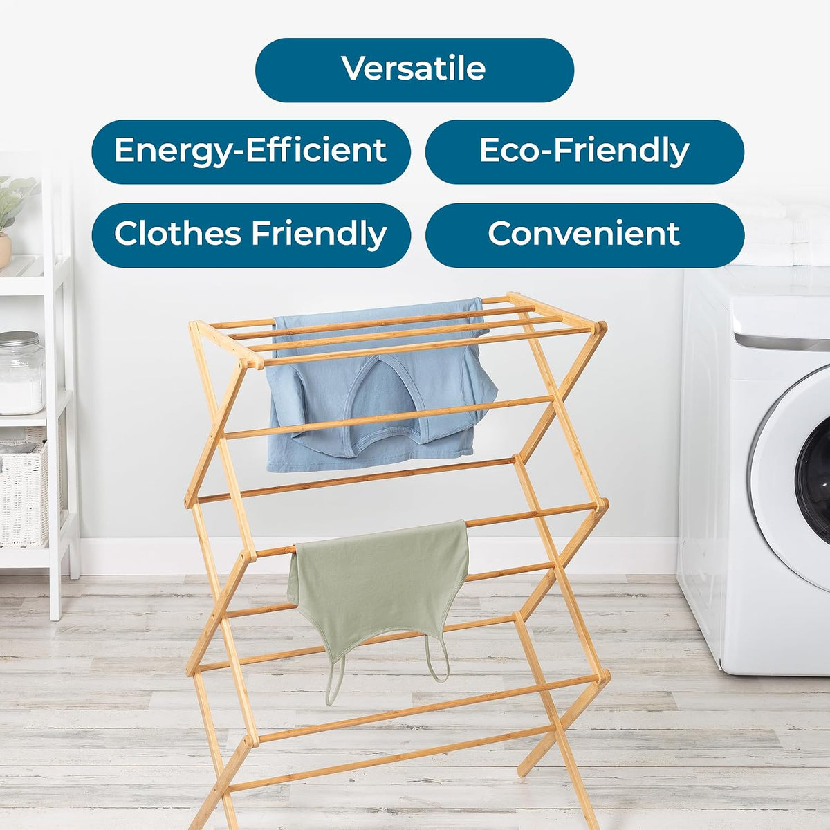 Honey-Can-Do Bamboo Collapsible Clothes Drying Rack, 25 Linear Feet