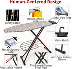 Ironing Board, 43"×13" with Iron Rest, 7 Adjustable Height & Clothes Shelf