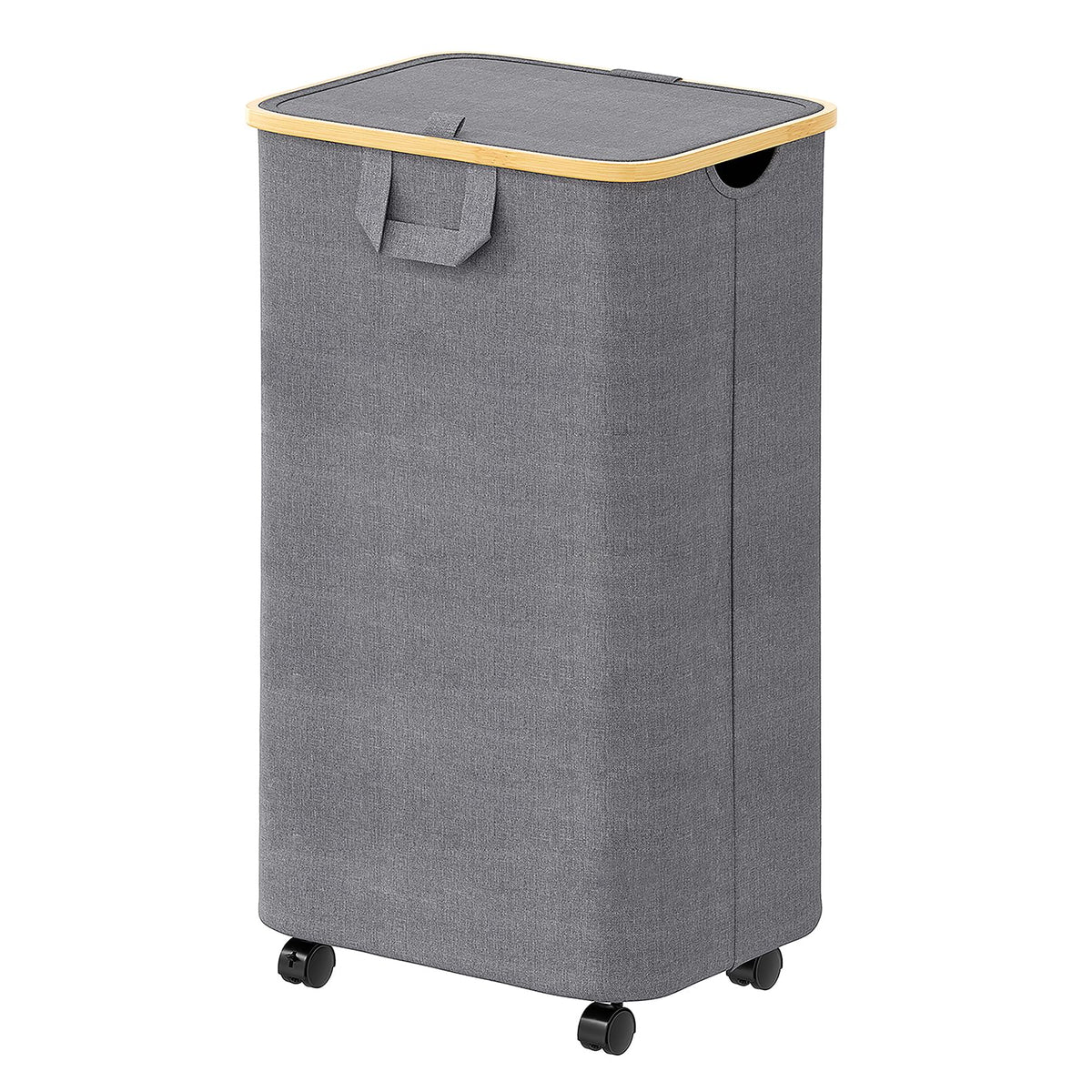 SpaceAid Laundry Hamper with Lid, 110L Large Tall Clothes Basket Bin with Bamboo Handles, Collapsible Laundry Hamper for Bedroom, Bathroom, Dorm, Laundry Room - Black