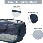 Durable Collapsible Laundry Baskets, Mesh Pop Up Laundry Hamper with Side Pocket, Foldable Clothes Hamper with Reinforced Carry Handles for Laundry, Bathroom, Kids Room, Dorm, Travel 2 Pack Navy Blue