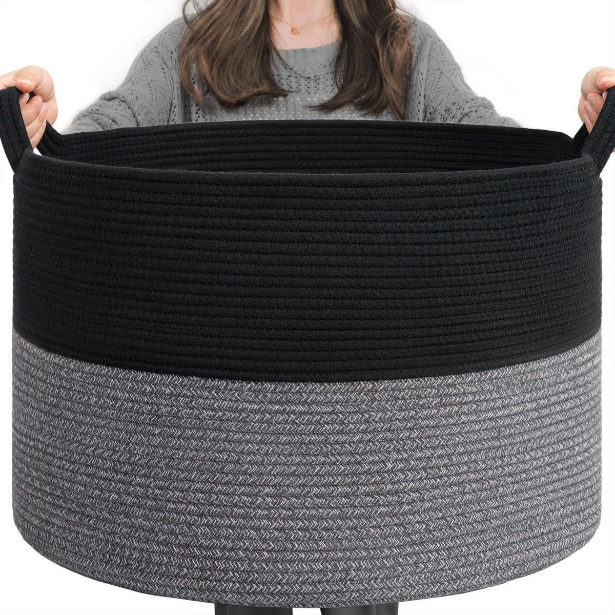 INDRESSME XXXLarge Woven Rope Blanket Basket Living Room Brown, 90L