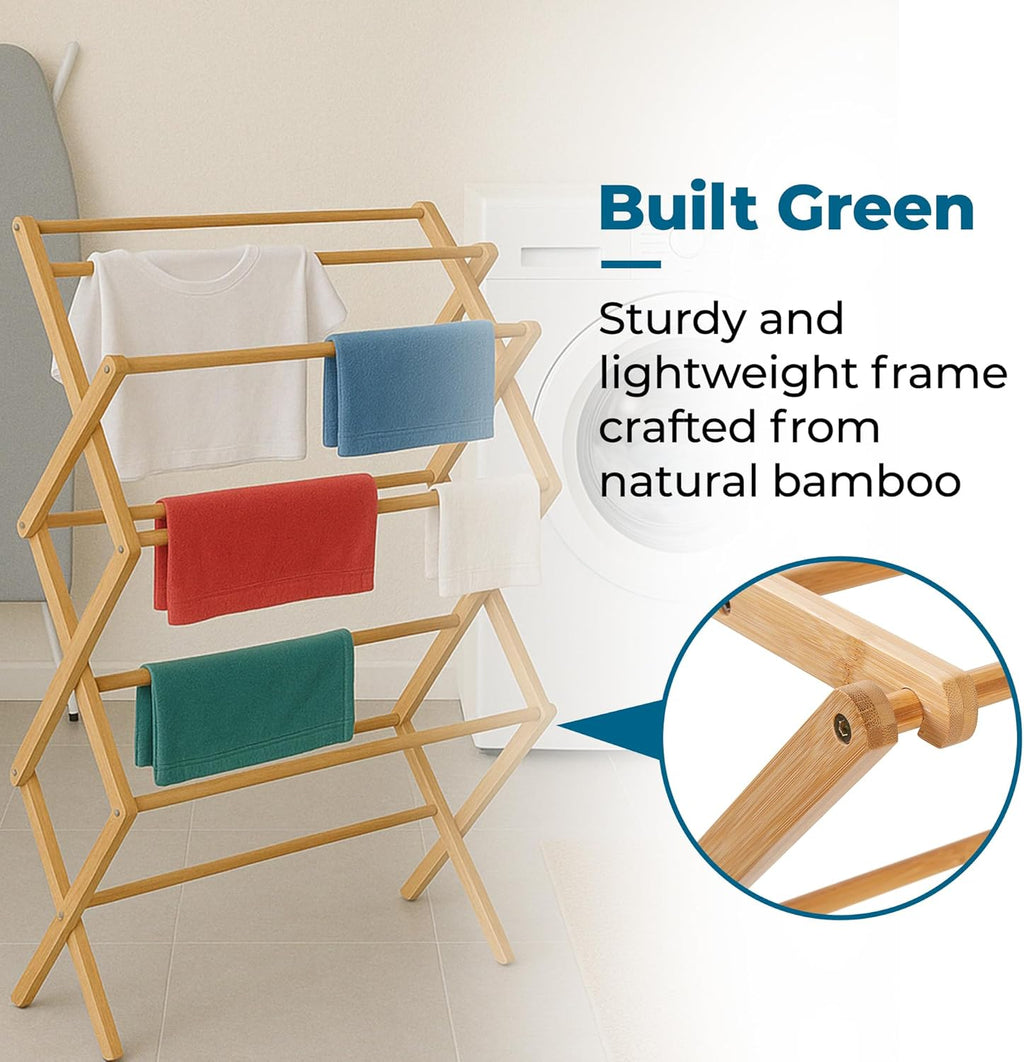 Honey-Can-Do Bamboo Collapsible Clothes Drying Rack, 25 Linear Feet