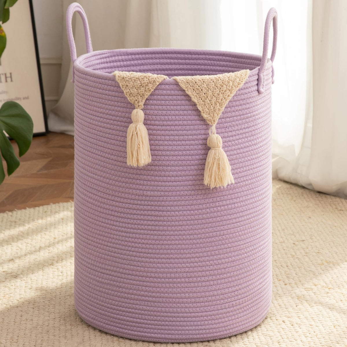 OIAHOMY 60L Nursery Hamper Laundry Basket Laundry Hamper Brown/White
