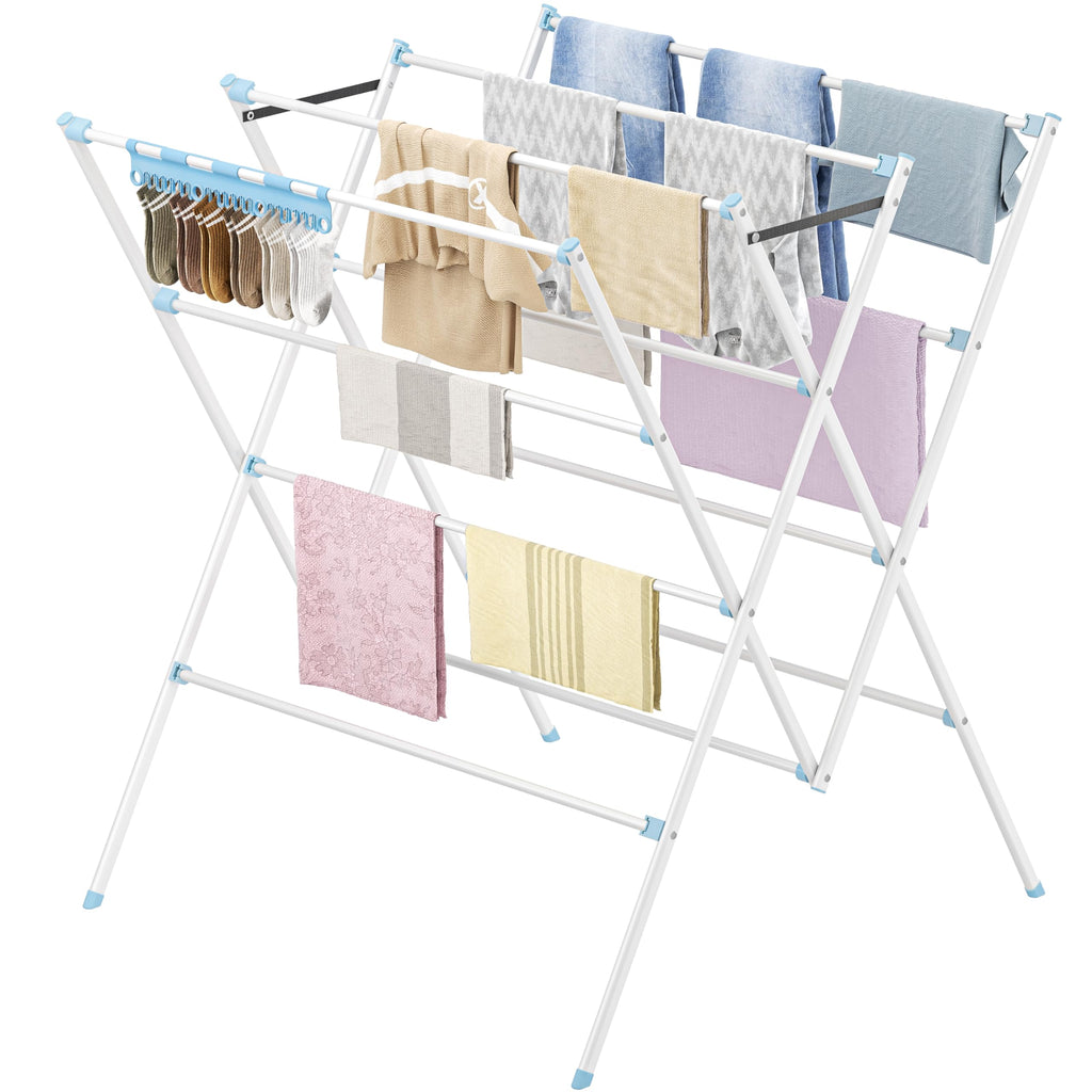 Drying Rack Clothing,12 Drying Poles with Sock Clips Clothes Drying Rack