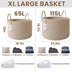 JMvicyroam 65L Extra Large Machine Washable Cotton Rope Blanket Basket