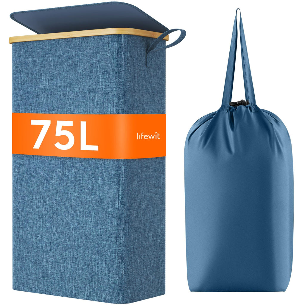 Lifewit 65L Slim Laundry Hamper with Lid and Removable Bag, Beige