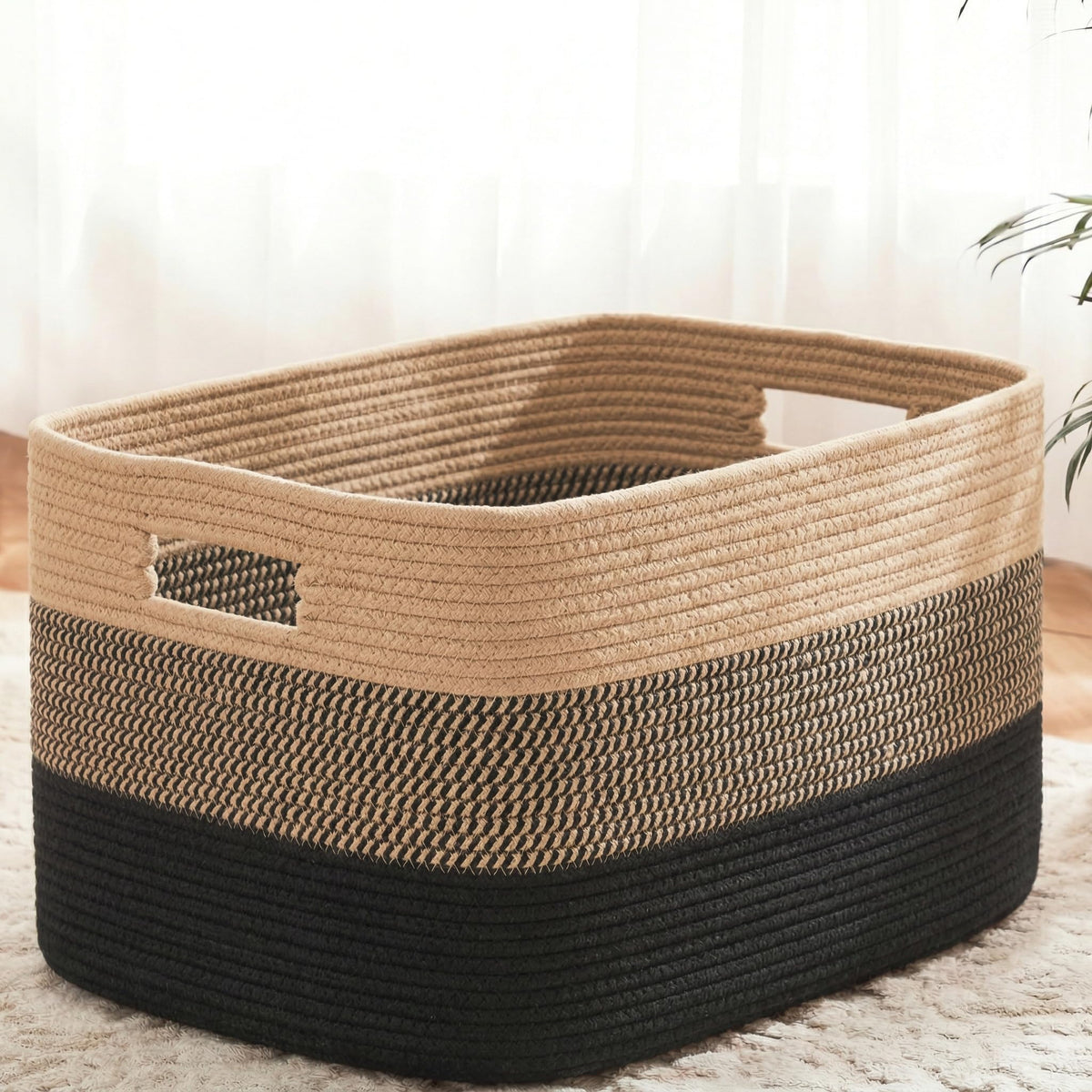 Artfeel Blanket Basket,Rectangle Woven Baskets for Storage,65L Laundry Basket for Decorative Nursery Blanket,Toys,Dirty Clothes and Magazine in Shelves,Baby Room,and Living Room
