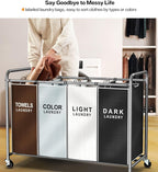 ROMOON Laundry Hamper Sorter Cart, 4-Section Organizer with Lockable Wheels